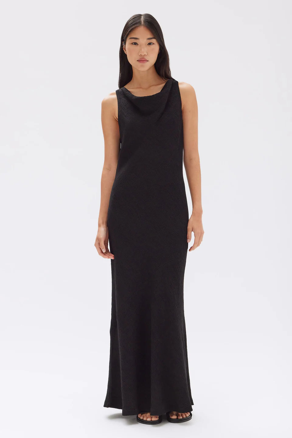 Maxi dresses for luxury evening soirees -Reign Black Textured Cowl Neck Maxi Dress