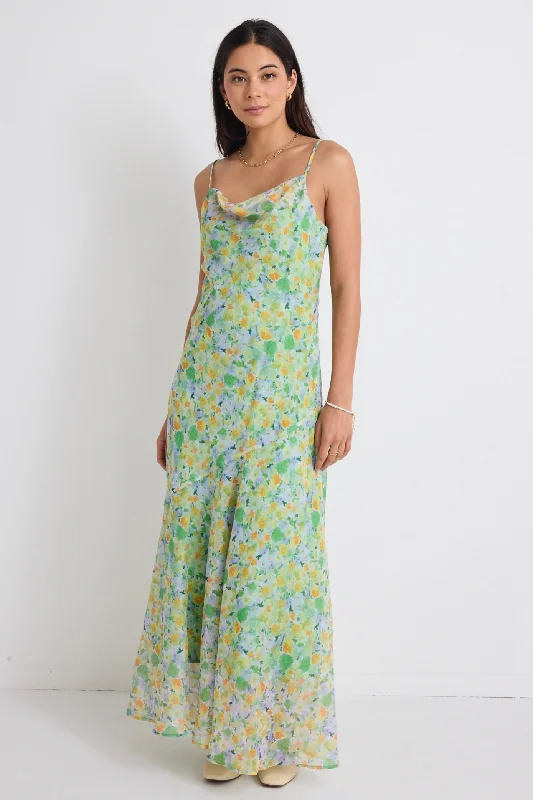 Maxi dresses with a-line silhouette -Reign Spring Floral Strappy Maxi Slip Dress