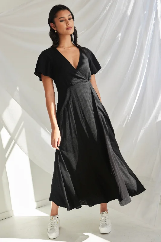 Maxi dresses for elegant sunset dinner parties -Resonance Black Ss Wrap Maxi Dress