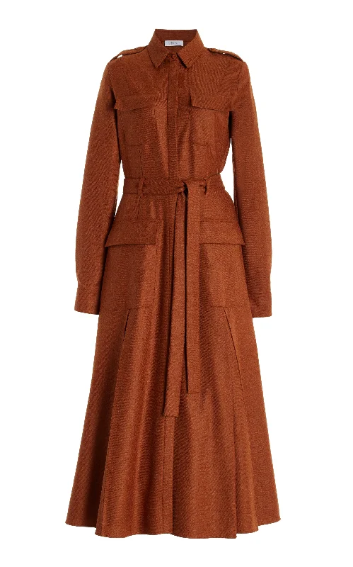 Maxi dresses for formal occasions -Roe Maxi Shirtdress in Rust Melange Virgin Wool Cashmere Flannel