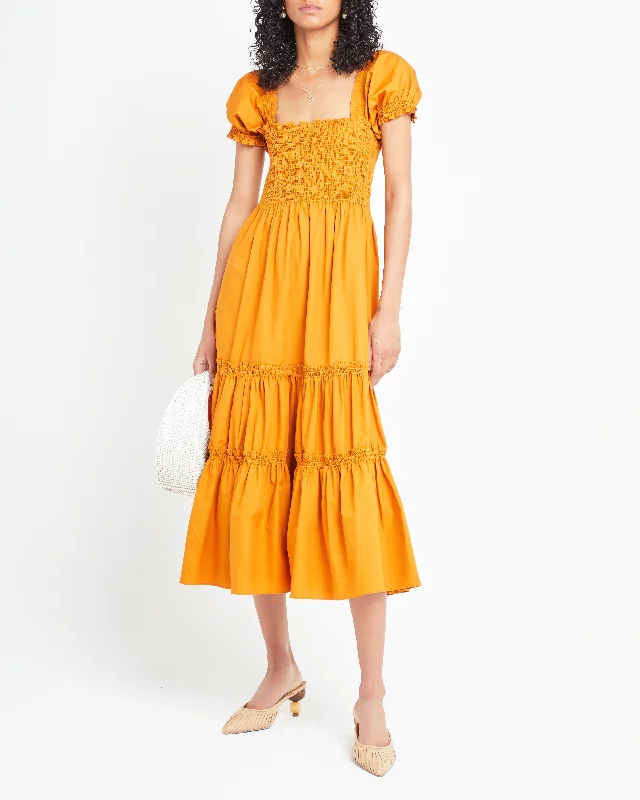 Maxi dresses with pleated skirt -Square Neck Smocked Maxi Dress