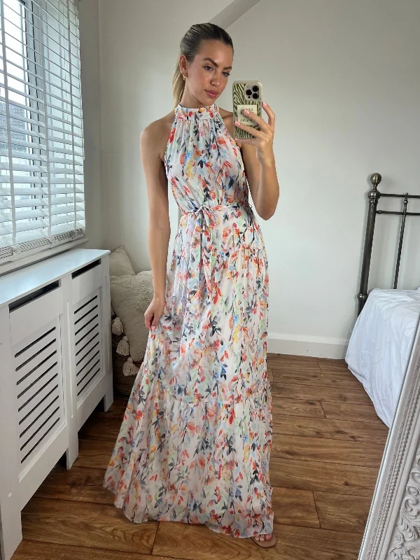 Maxi dresses for stylish destination parties -Willow High Neck Maxi Dress / Floral Print - As Seen On Sam Faiers