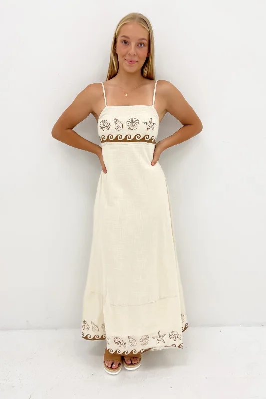 Maxi dresses for luxury evening soirees -Zhuri Maxi Dress Beige Shell Wave