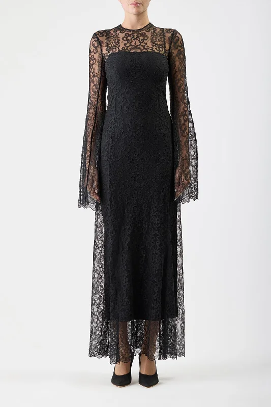 Maxi dresses for grand family celebrations -Zimmer Sheer Maxi Dress with Slip in Black Silk Lace